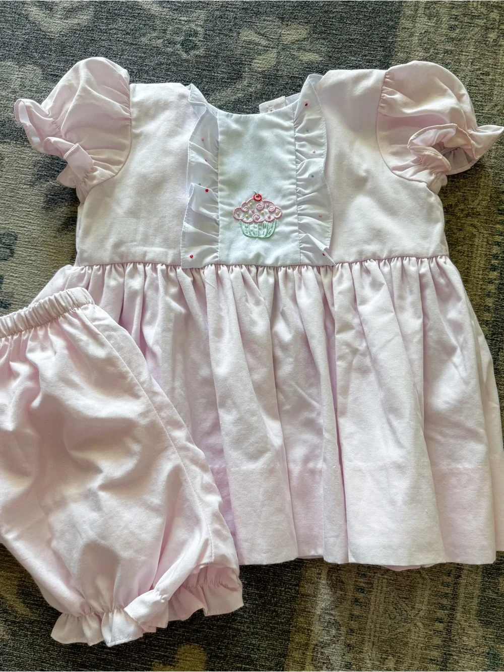 Pink Cupcake Embroidered Girls' Dress Set